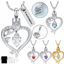 Rose Flower Urn Necklace for Ashes Crystal Heart Urn Pendant for Human / Pet