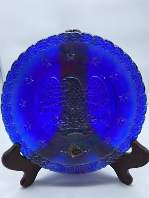 Fenton 1976 Bicentennial Blue Carnival Glass Eagle Plate 8'' Wide   N50