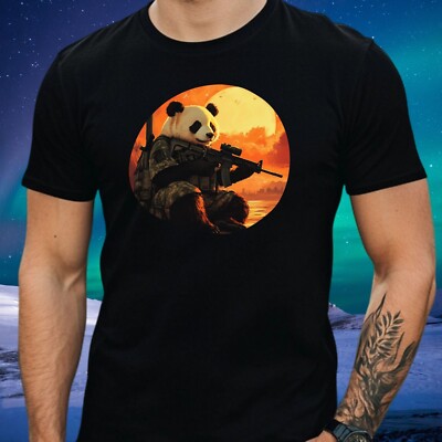 Mens Panda Gun Print Cotton T-Shirt Size XS to 5XL