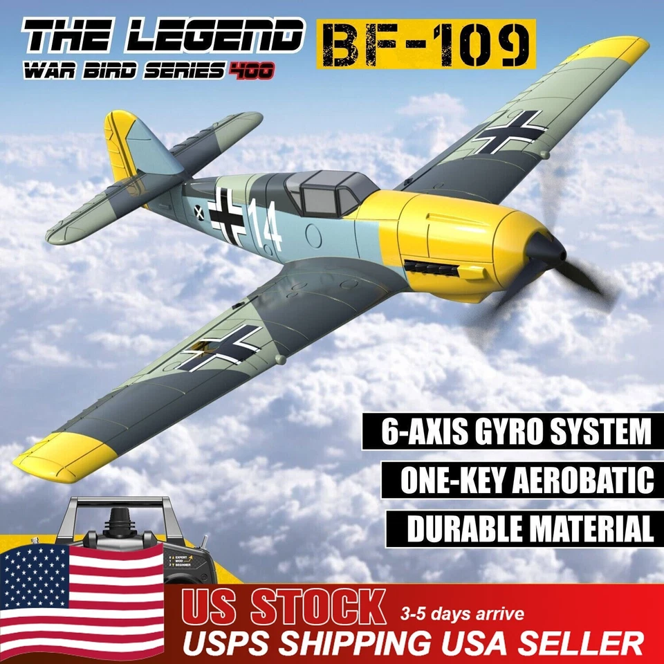 USA Volantex BF109 2.4G 4-CH Fighter RC Plane Wingspan 400mm 6-Axis Gyro Glider - Image 2 of 4