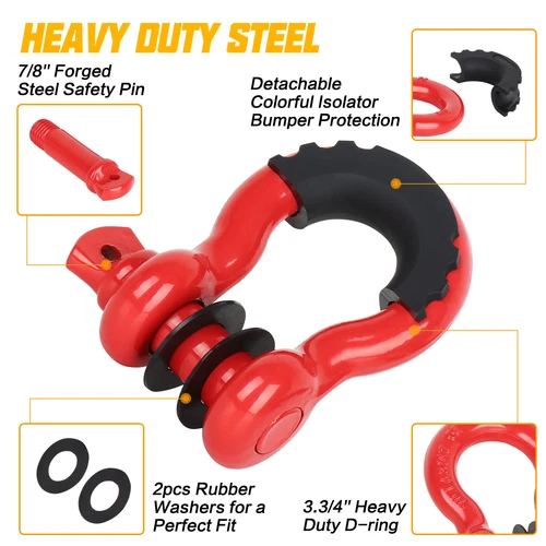 3/4'' D-Ring Shackles w/Backer Plate Bolt on Clevis Bumper Mount Brackets Black - Picture 9 of 11