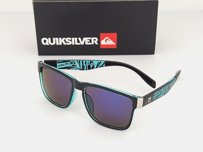 Quicksilver Sports Square Sunglasses Black Green Zebra Frame Blue
