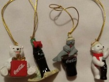 4 1998 Coca Cola Polar Bear, Seal, Bottle, Christmas Ornaments 12