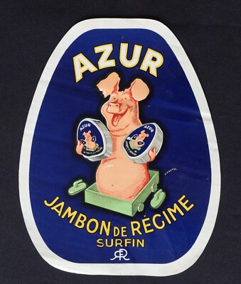 Altes großes Etikett AZUR Diätschinken Pig French Label