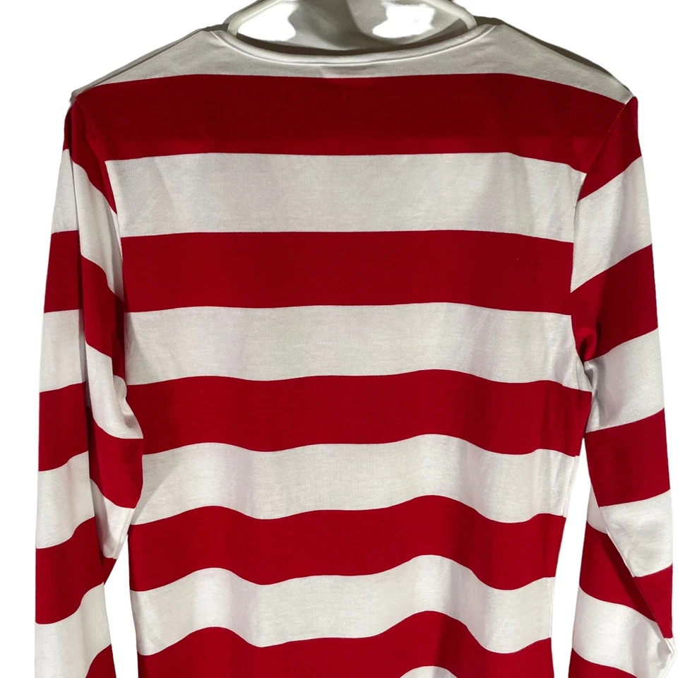 Where's Waldo Wenda Para Mujer Talla Pequeña/Mediana Rojo Blanco Rayas Camisa Sombrero Halloween Foto 3 de 4