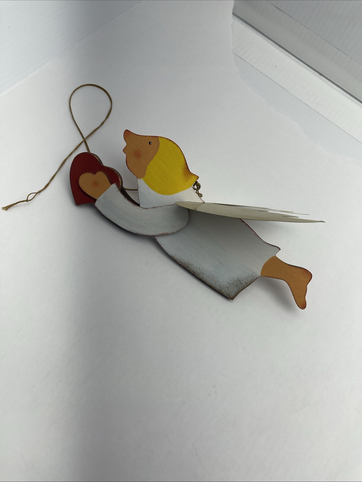 Vintage Nursery Hang Up Angel Art Folk Art Wooden Hand Painted Handmade 8.5x 3.5