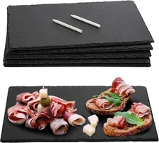 Hacaroa 6 Pieces Slate Cheese Board with 2 Chalks, 12" x 8" Black Charcuterie...
