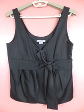 ANN TAYLOR Women Acetate Wool Tank Top Bow Decor Solid Black Fully Lined 10