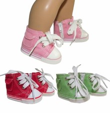 Tenis de lona rojos verdes rosas de media caña con bolsillos talla muñeca American Girl de 18"