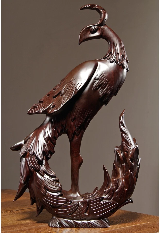 Estatua de fénix chino tallada en madera maciza de ébano de 4,7" escultura decoración Feng Shui Foto 4 de 4