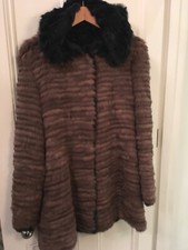 Ladies Reversible Hooded Fur Coat In Gorgeous Cocoa & Navy Genuine Fur,
