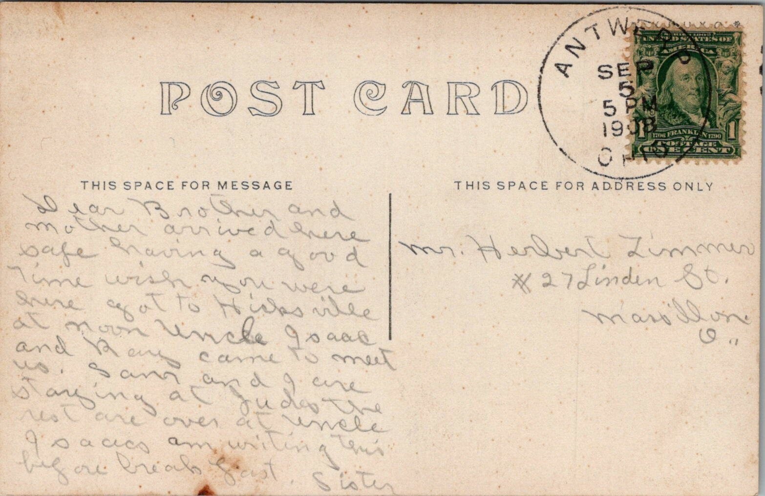 Postcard OH Antwerp, OhioAntwerp Bridge; Boys With Red Cloud Canoe