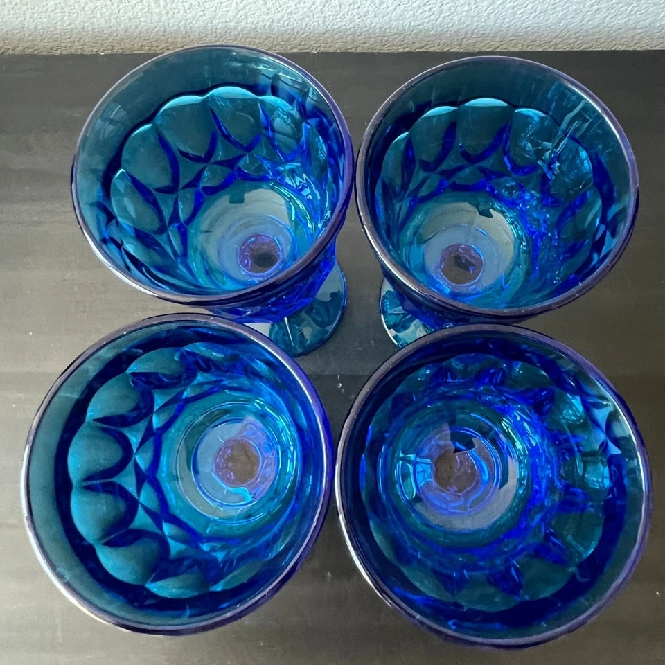 Noritake Perspective Blue Water Goblet Wine Glass Set of 4 Vintage 1970s - Image 4 of 4