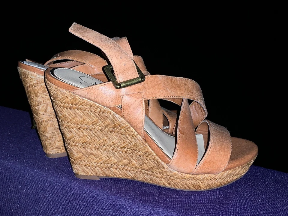 Sandalias JESSICA SIMPSON Cuero Tacones Altos Zuecos Cuñas Talla 7 👣b11 Foto 2 de 4