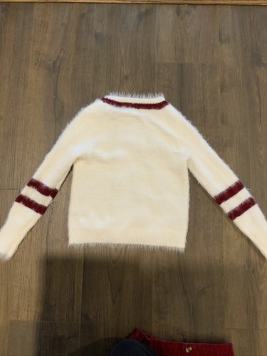 Youth Girls Fall/Winter Fuzzy Sweater & Skirt Outfit-Maroon & Cream Size S (6-8) - Picture 5 of 6