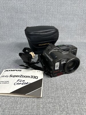 OLYMPUS INFINITY SUPER ZOOM 330 POINT & SHOOT 35mm CAMERA W/CASE TESTED WORKS