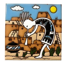 Earthtones Kokopelli Ceramic Wall Art Tile 1995 Southwest Handmade Tucson 6 in