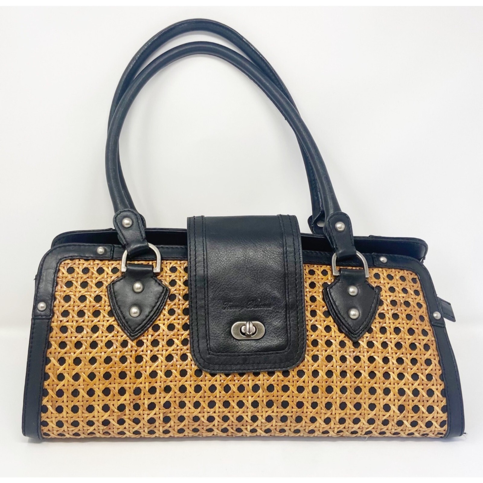 Tommy Bahama Rattan & Leather Shoulder Bag Gem