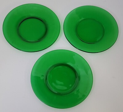 Vintage Green Glass Bread & Butter Plates Set Of 3 Christmas Dishes