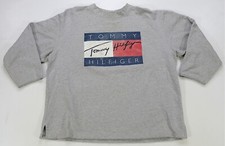 Rare VTG TOMMY HILFIGER Spell Out Signature Flag Sweatshirt 90s 2000s Gray SZ XL