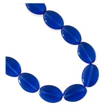25 Beads Sapphire Blue Preciosa Czech Bohemian Glass 16x11mm Flat Puffed Oval
