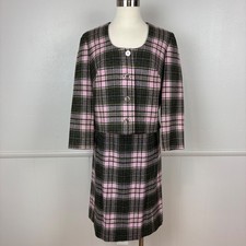 Pendleton Vintage Wool Skirt Suit Pink Plaid Skirt Sz 7/8 Cropped Jacket Sz 9/10