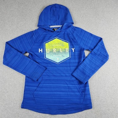 Hurley Hoodie Boys Medium Blue Nike Dri-FIT Graphic Logo Space Dye Performance