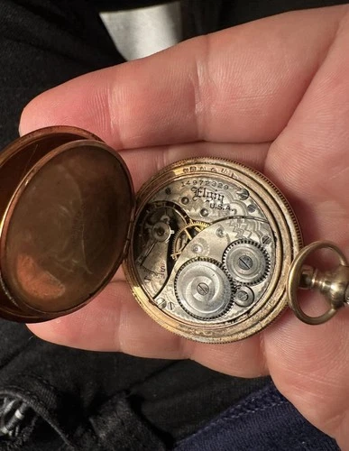 Antique Elgin Pocket Watch Gold Filled Engraved Case Beautiful Dial and Hands