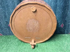 1960's Karoff Vintage Wood Keg Mini Bar Liquor Wall Mount Cabinet w/ decanters