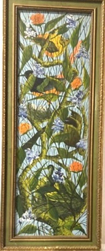 G. Abelard RARE Haitian Art Paintings of Birds in bright colors.