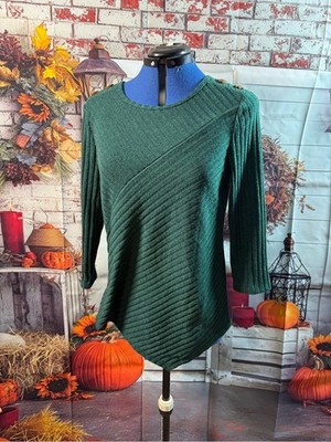 161-Women's Dark Green Ribbed Asymmetric Sweater Top