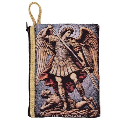 Religious Rosary Pouch with Tapestry Style Woven Art | St. Michael, Holy Fami...