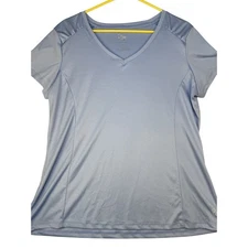 Daisy Fuentes Fit Womens L Blue Athletic V-Neck Short Sleeve Active Top