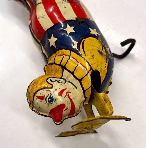 Vintage J. Chein Patriotic Clown Lithographed Tin Wind-up Toy