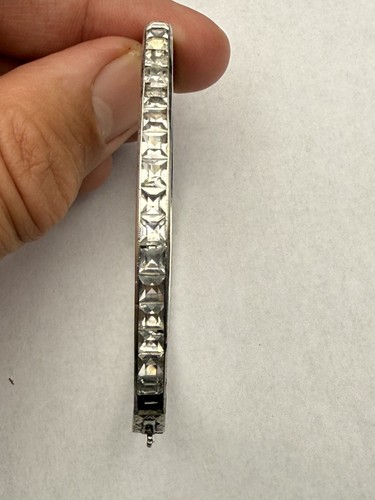 VINTAGE ART DECO 1910 STERLING PASTE HINGED ENGRAVED BRACELET CHANNEL SET E3 - Picture 14 of 18