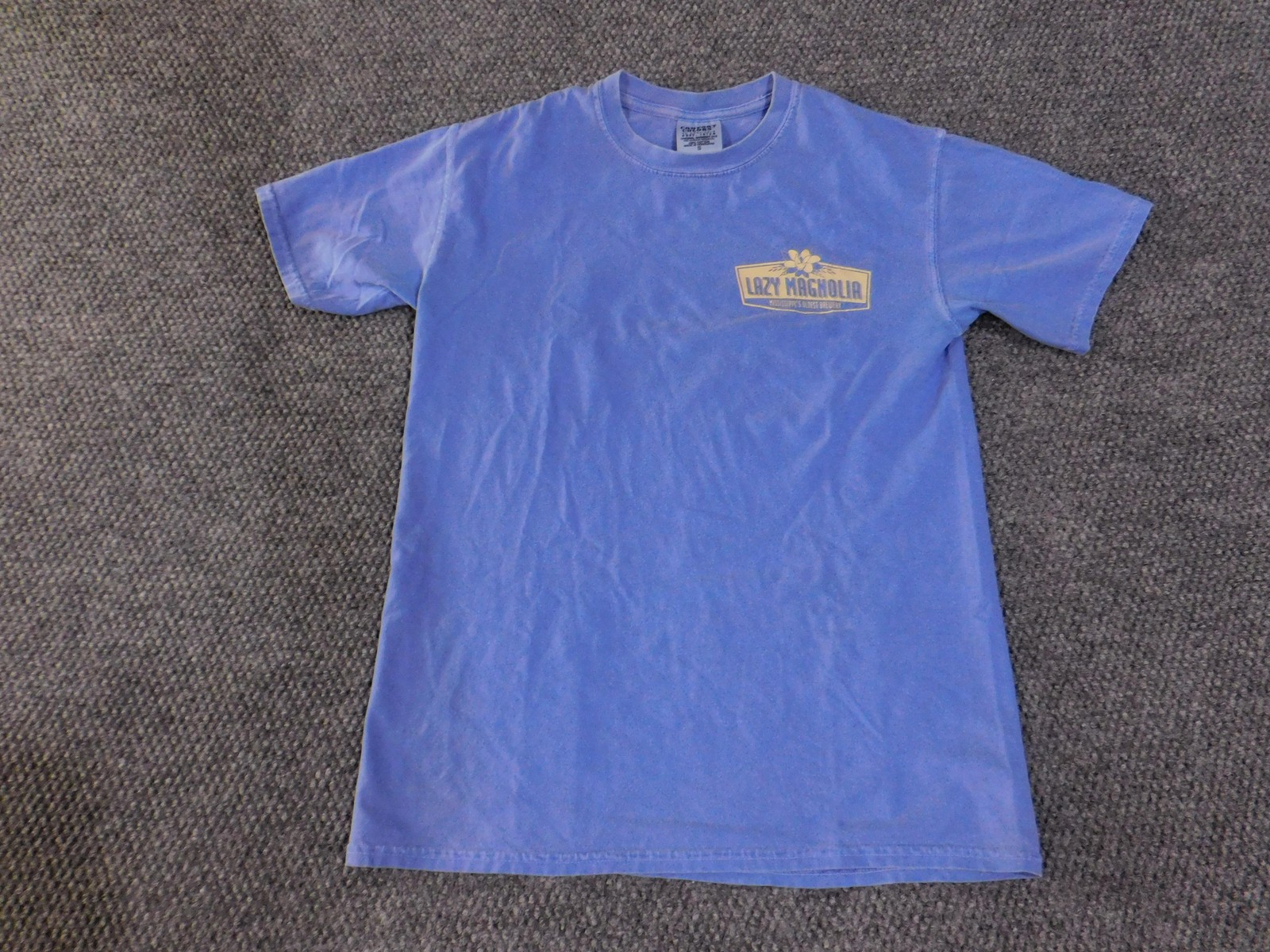 Lazy Magnolia Shirt Mens Small Blue Comfort Colors Brewery Graphic Tee Back Hit