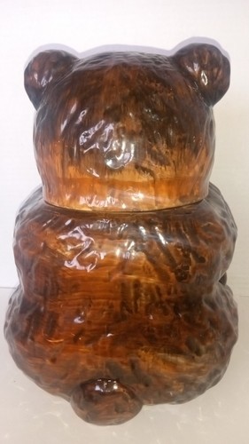 Vintage CKAO Dark Brown Bear Cookie Jar. Ceramic Pottery Cookie Jar with Lid - Picture 3 of 4
