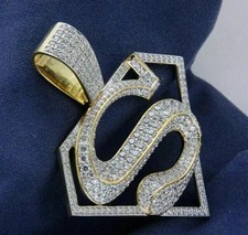 3Ct Round Cut Moissanite Men's Custom Superman Pendant 14K Yellow Gold Plated