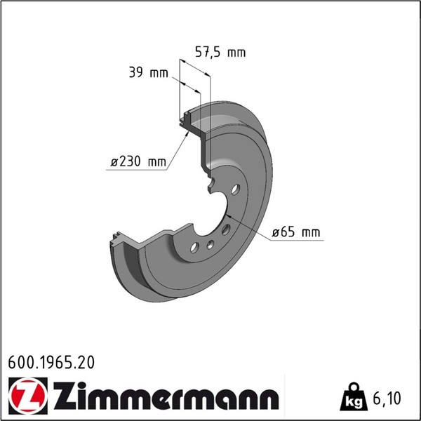 2X Zimmermann 600.1965.20 Bremstrommel FüR Skoda VW Octavia Polo 1U2 1U5 602-image
