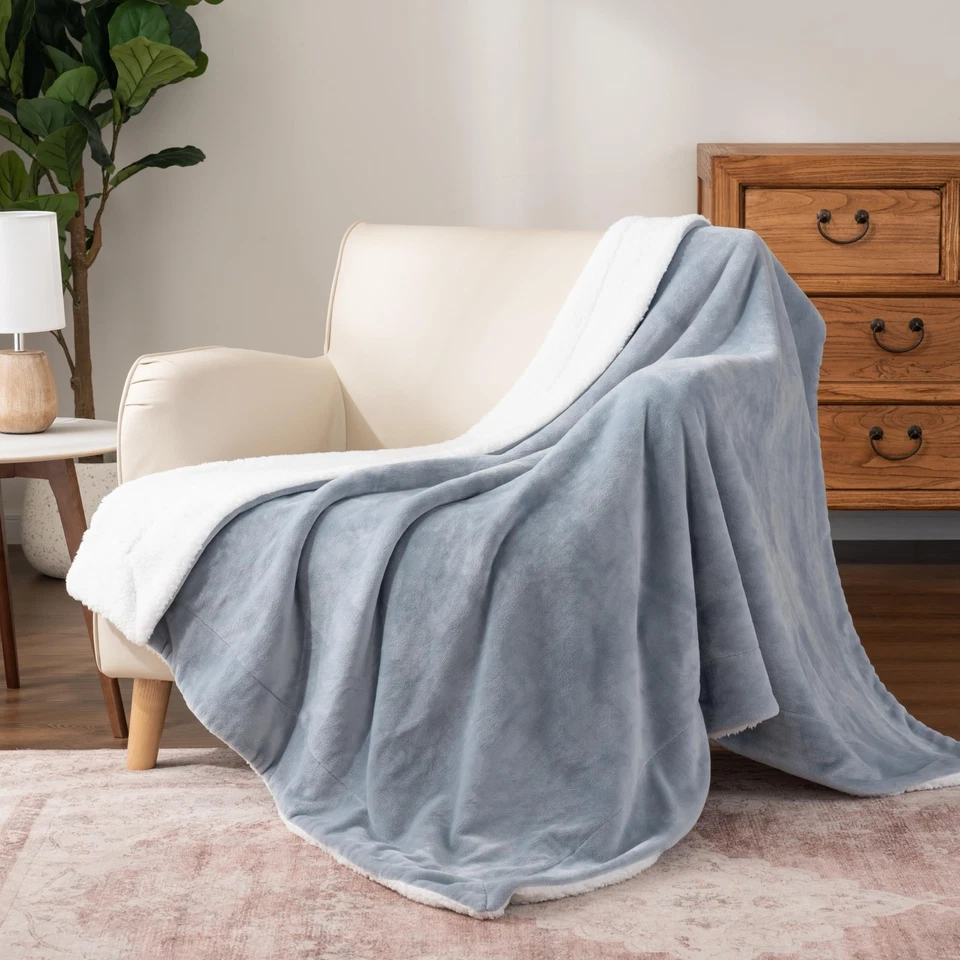 -Manta Sherpa, visón loft cálido y suave reversible para sofá, sofá... Foto 2 de 4