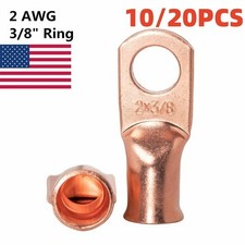 10/20 2 AWG 3/8" Hole Bare Copper Ring Wire Terminals Battery Cable Welding Lugs