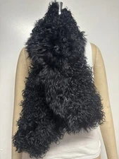 BNWT love Kate Pure Silk Backed Mongolian Lambswool Scarf - Jett BLACK