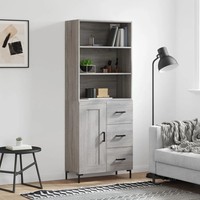 Highboard Sonoma Eiche Grau Wohnzimmer 69,5X34X180 Cm Holzwerkstoff