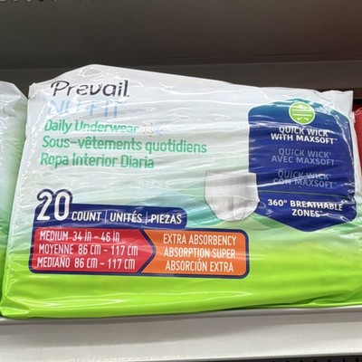 Prevail NU-FIT Daily Underwear Medium 34-46in Extra Absorbency 20ct Quick Wick