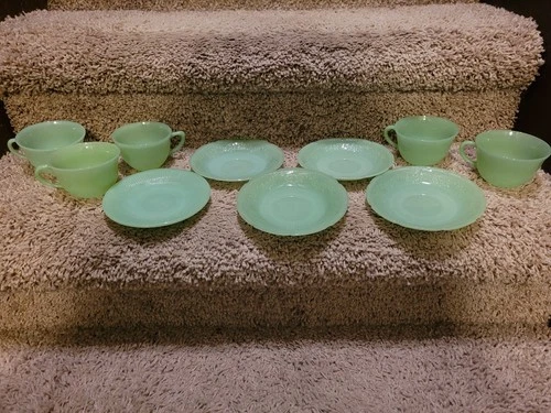 Fire King Jadeite Jade Saucer/Cup Lot 5 Cups 5 Saucers Lot Of 10