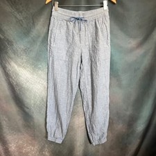 Athleta Womens 100 Linen Jogger Pants Blue Chambray Size 2 Drawstring Elastic