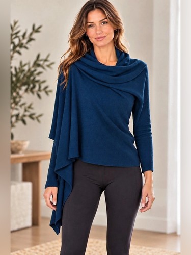 DKNY, vintage teal DKNY Pure Lambswool & Cashmere "Cozy" Convertible Wrap Sweater- S