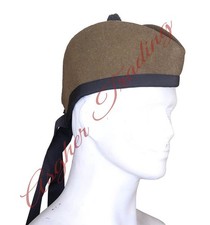 Scottish Military Handmade Traditional Kilt Cap - 100 Wool Tan Glengarry Hats