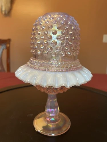 Fenton Pink 95th Carnival Glass Hobnail Snow Crest