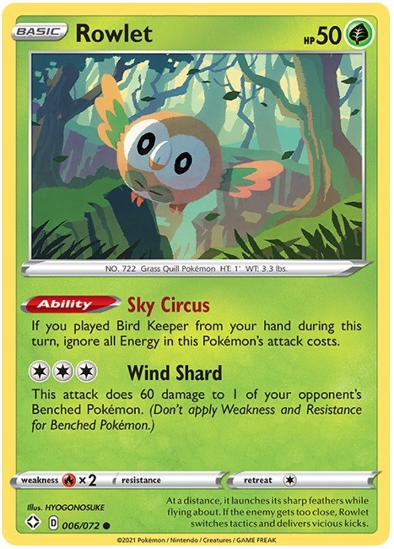 Rowlet - 006/072 - Common (Near Mint) Shining Fates - Grass Pokémon